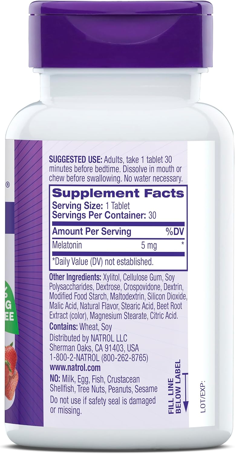 Tabletas de melatonina Natrol, 5mg, 30 conteo, sabor fresa