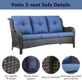 Belord Juegos de muebles de mimbre para patio, 13 piezas de muebles de ratán para exteriores con 4 sillas mecedoras giratorias, 2 sofás de ratán, otomanas de mimbre y mesa auxiliar, marrón/azul