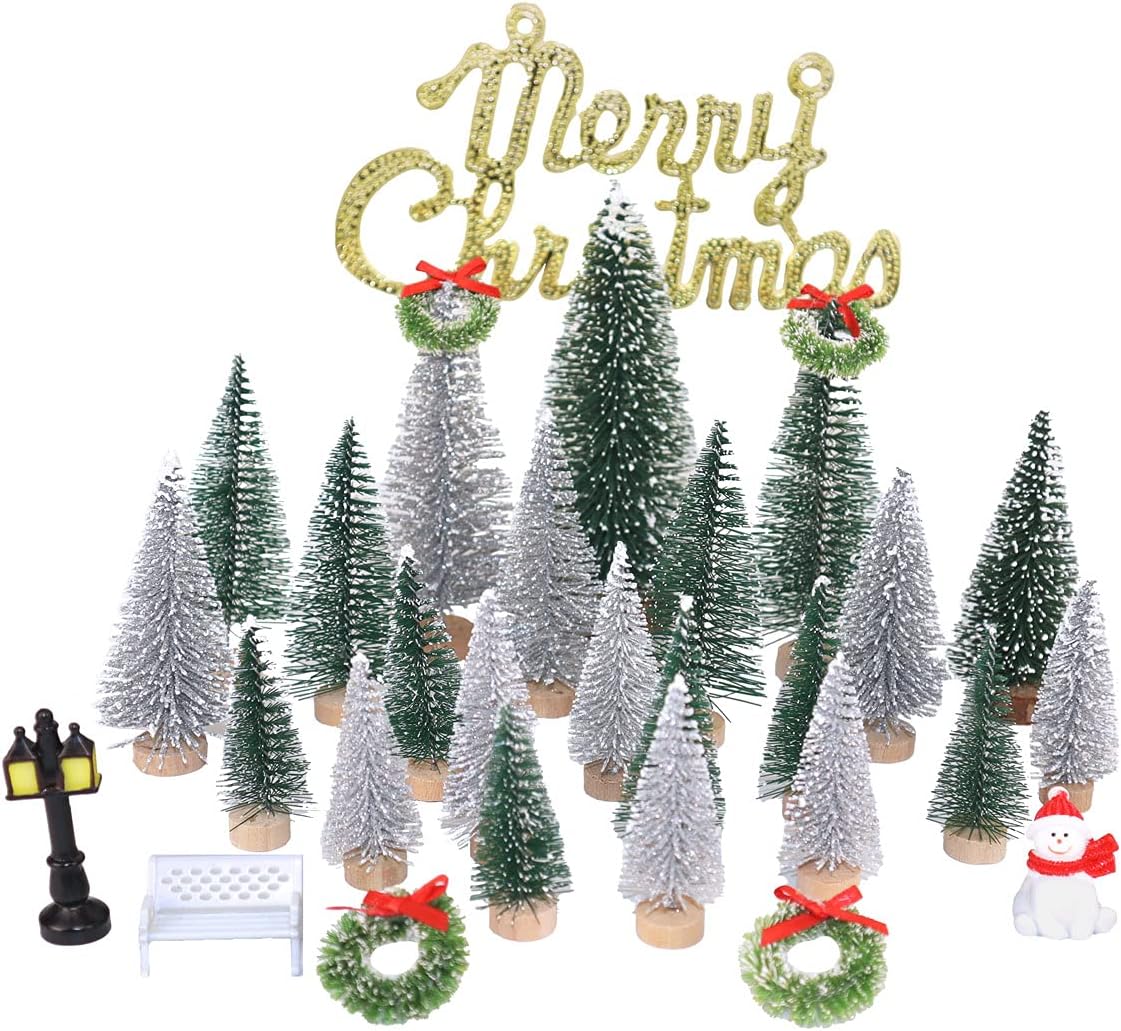 Arbolito Navidad Mini Botella Cepillo 30pcs Base Madera