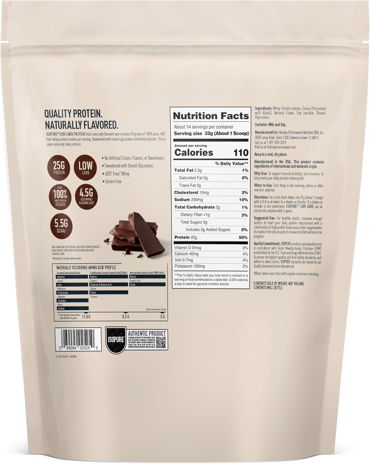 Proteina de Suero Isopure Low Carb 25g 1lb