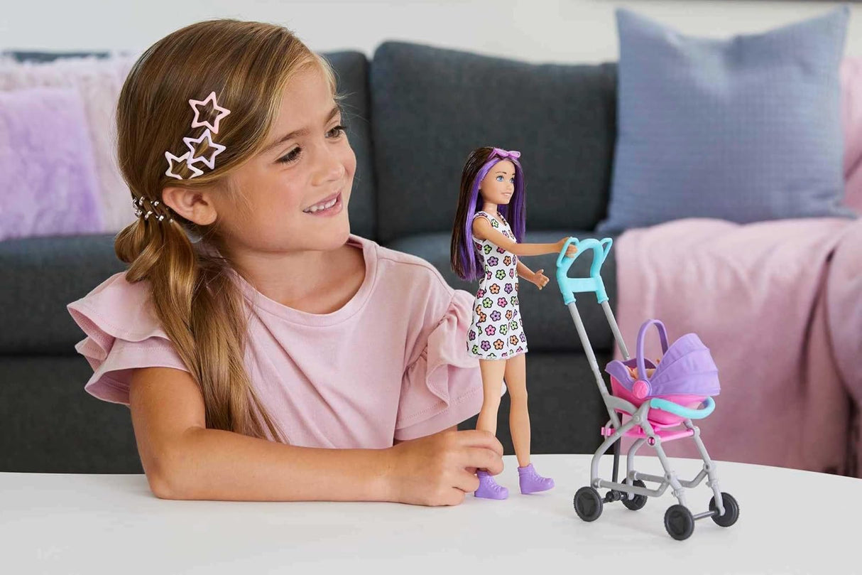 Conjunto de Juego Barbie Skipper Babysitters Inc. con Muñeca, Carro, Bebé y Accesorios
