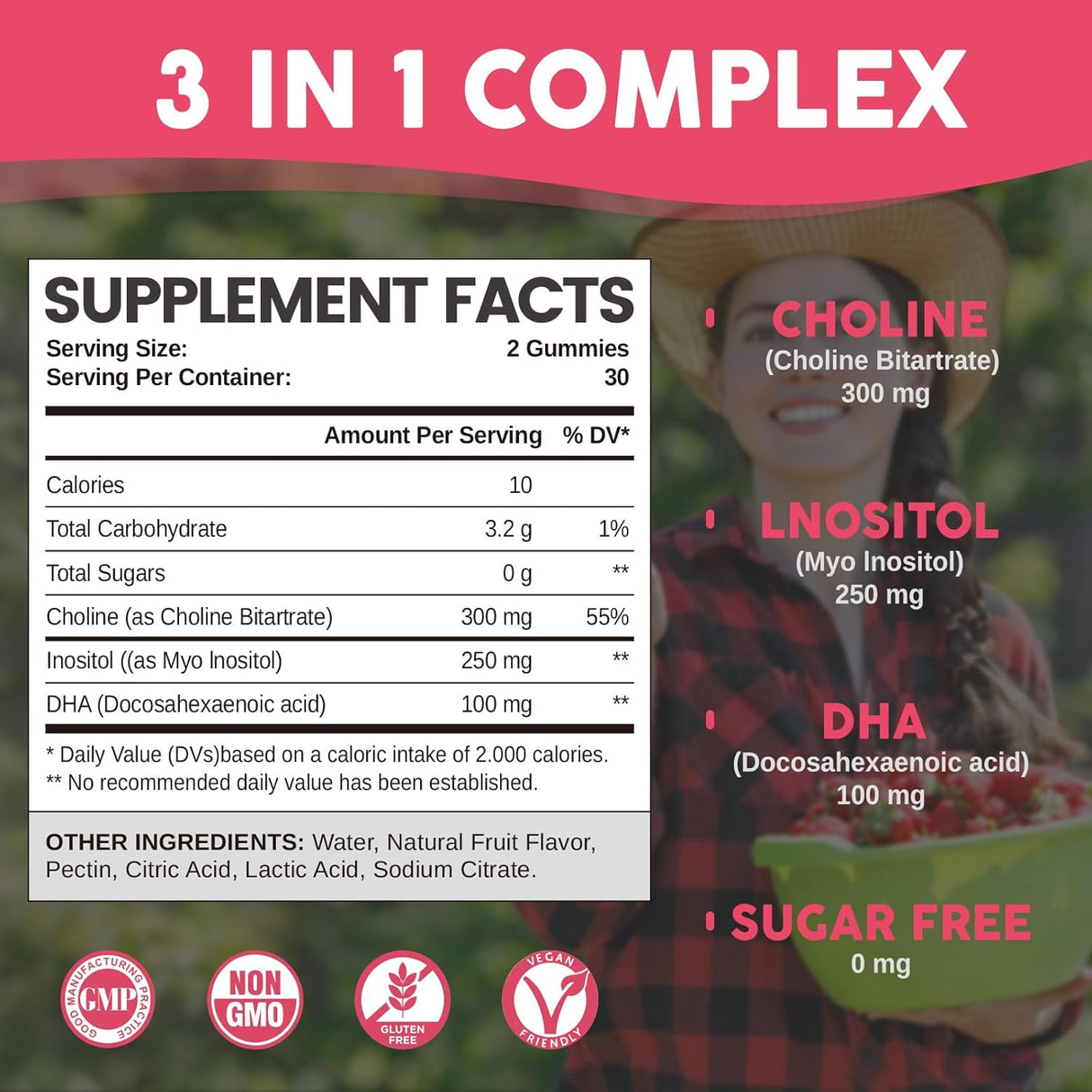 Gomitas de Colina y Inositol Prenatal, DHA, Vegan, 60u