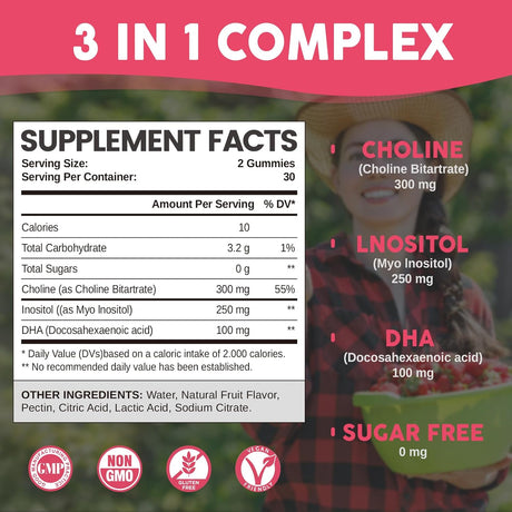 Gomitas de Colina y Inositol Prenatal, DHA, Vegan, 60u
