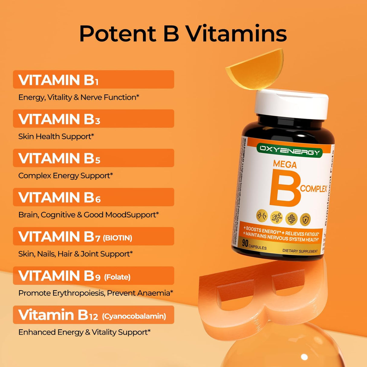 OxyEnergy Mega Vit B Complejo, Salud Neurológica, 90 Cápsulas