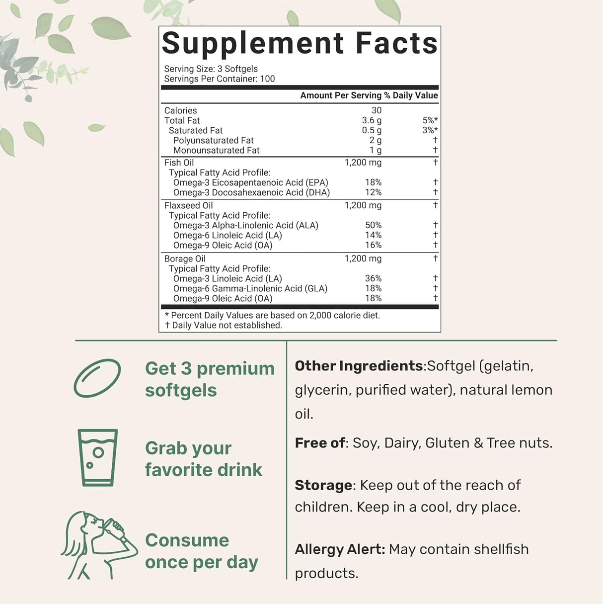 Ultra Omega 3-6-9 Perserv, 3600mg, 300 Softgels