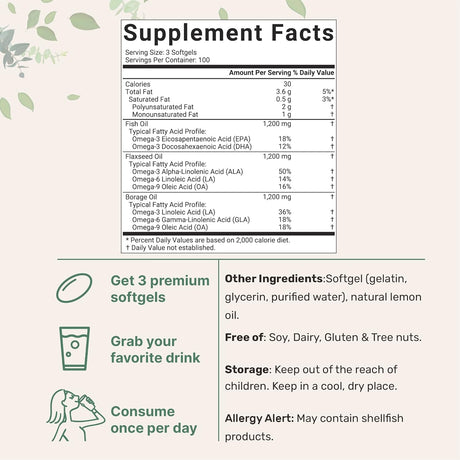 Ultra Omega 3-6-9 Perserv, 3600mg, 300 Softgels