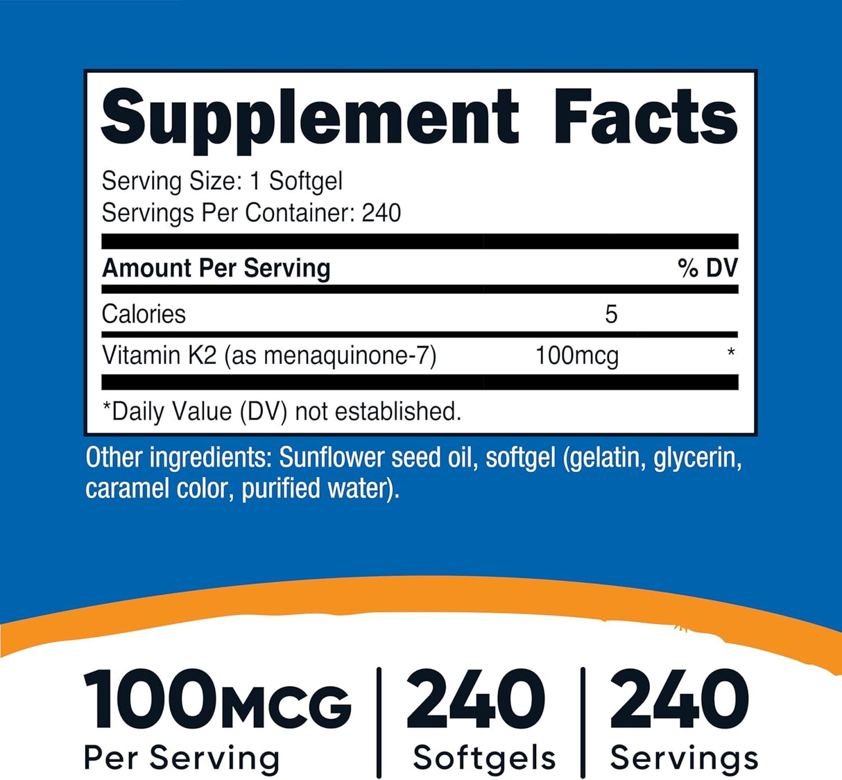 Nutricost Vitamina K2 MK-7 100 mcg 240 Softgels Gluten Free