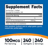 Nutricost Vitamina K2 MK-7 100 mcg 240 Softgels Gluten Free