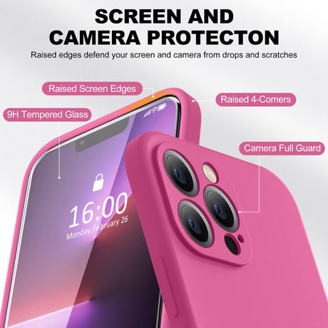 BossKiss Funda compatible con iPhone 13 Pro Max, funda de silicona líquida de alta calidad [tacto aterciopelado] [2 protectores de pantalla de vidrio templado 9H], funda de kit de protección completa a prueba de golpes, Pitaya