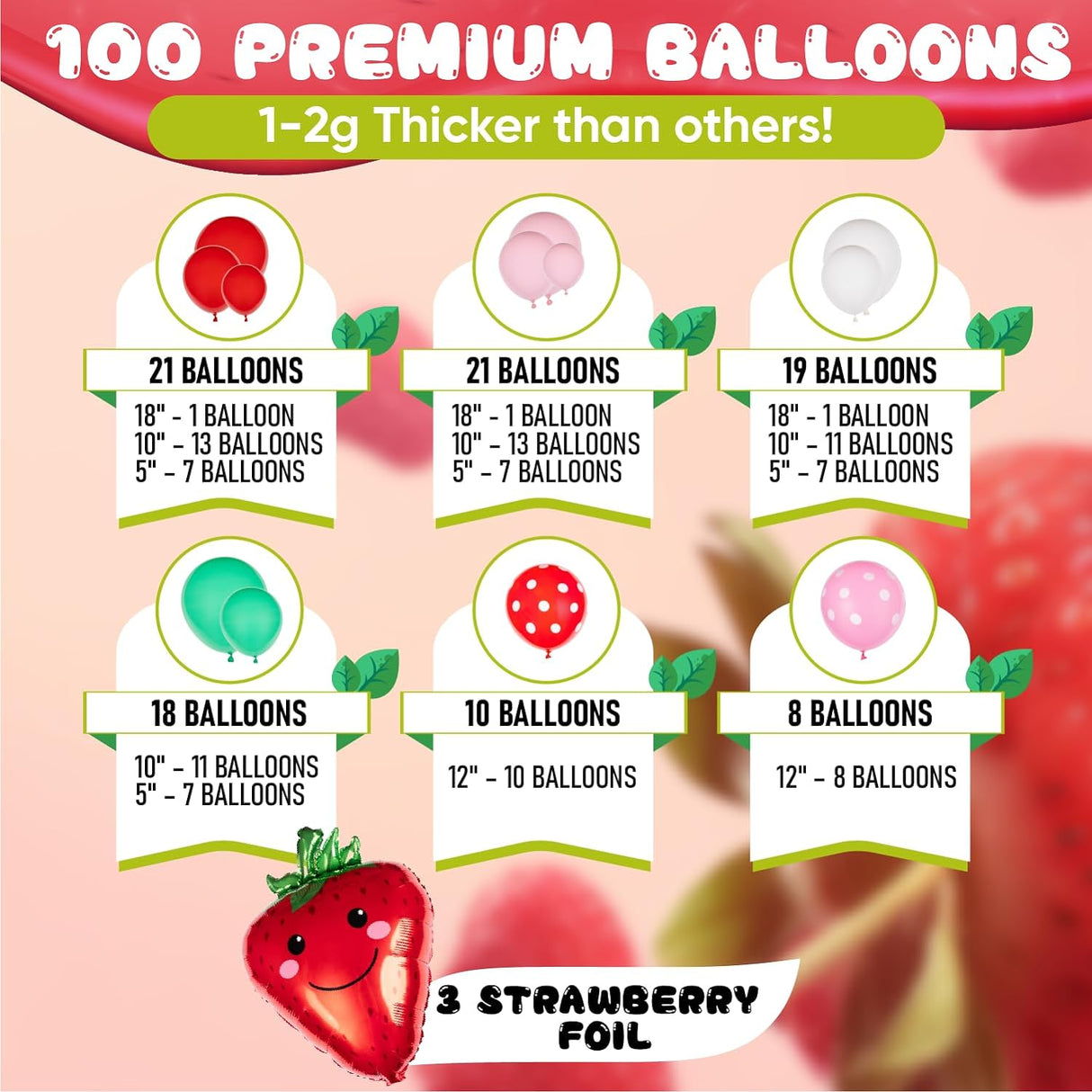 Kit de Arco Globos Fresa con Guirnalda y Bonus - Decoración Fiesta