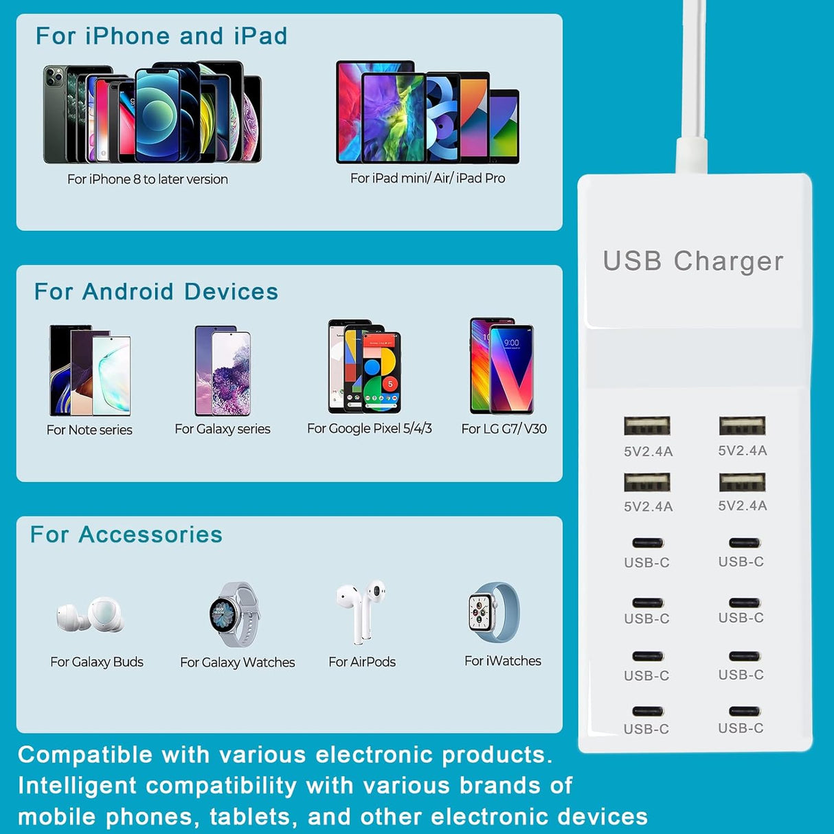 Estación de Carga USB 12 Puertos - Carga Rápida, Modelo XYZ