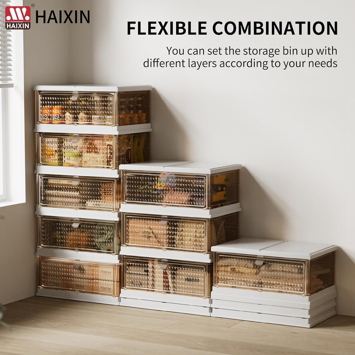 HAIXIN Contenedores almacenamiento plegables plástico,cajón almacenamiento apilable puerta magnética