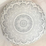 Stylo Culture Cojín de meditación indio para piso, diseño de mandala, funda de cojín impresa plateada, 32 x 32 pulgadas, decoración redonda decorativa grande, para asiento, asiento de tuffet, funda de