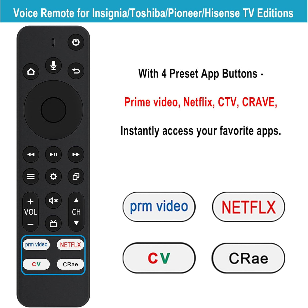 Control remoto CP-RC1NA-22 para TV Smart Insignia/Toshiba