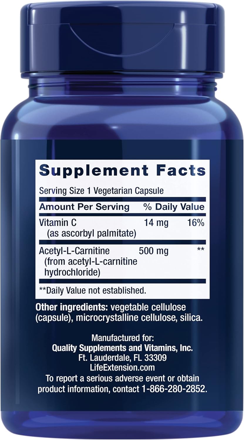 Extensión de Vida Acetil-L-Carnitina, 3 Meses, 100 cápsulas