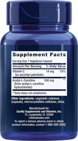 Extensión de Vida Acetil-L-Carnitina, 3 Meses, 100 cápsulas