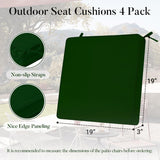 Basic Beyond Cojines para sillas de exterior para muebles de patio, impermeables, juego de 4 cojines de asiento de exterior de 19 x 19 pulgadas, cojines para sillas de patio con lazos y asa, verde