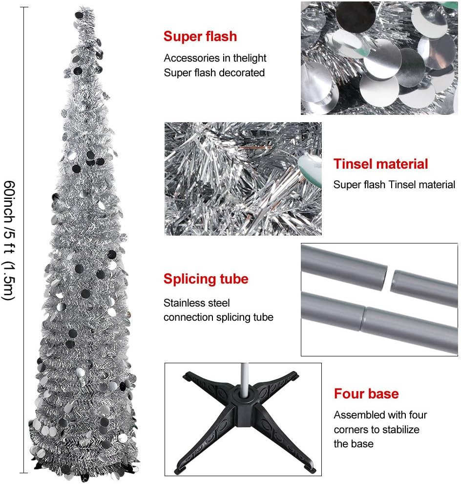 Árbol de Navidad Colapsable Aytai 5ft, Decoración Festiva