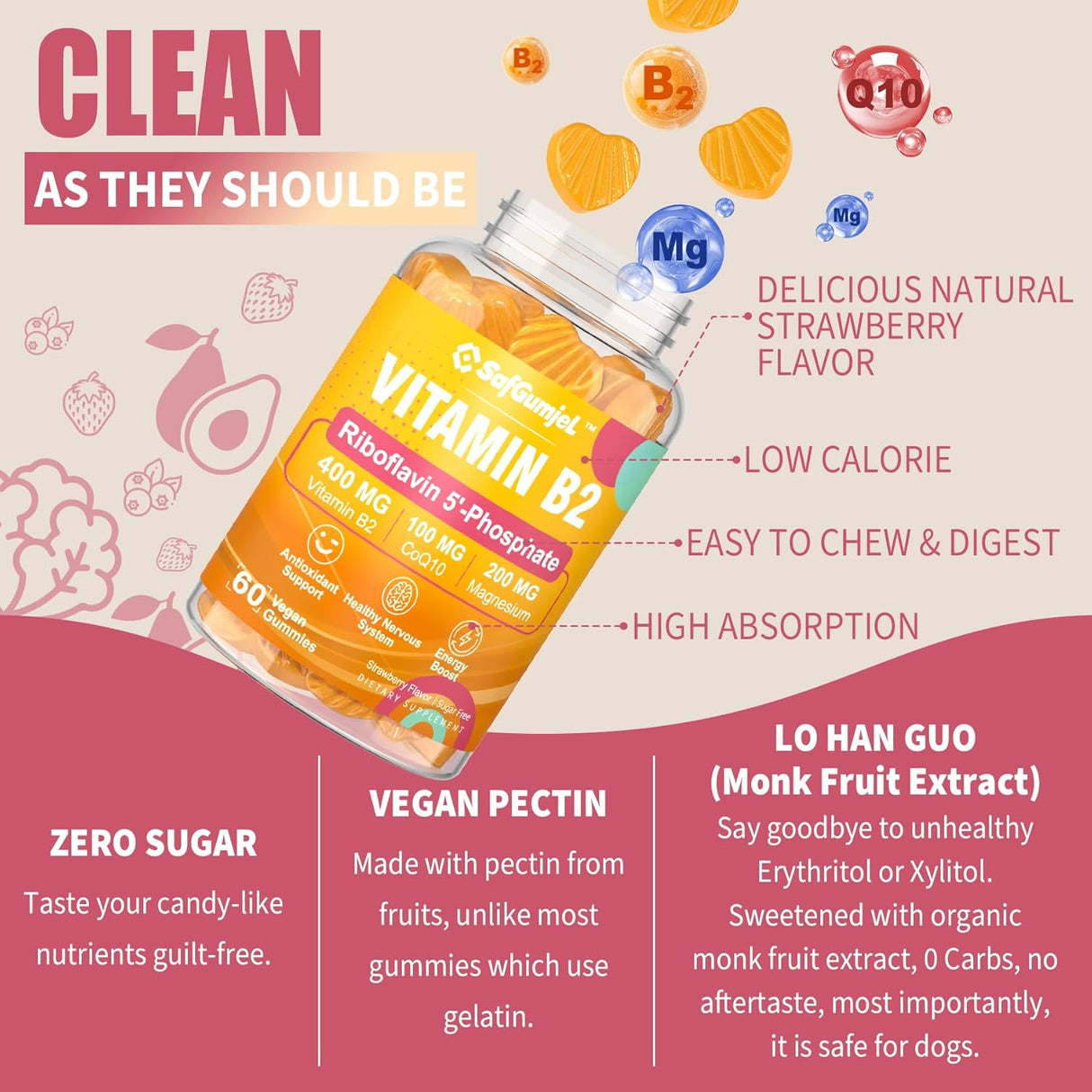 Gomitas de Vitamina B2 con Magnesio y CoQ10, 120 u.