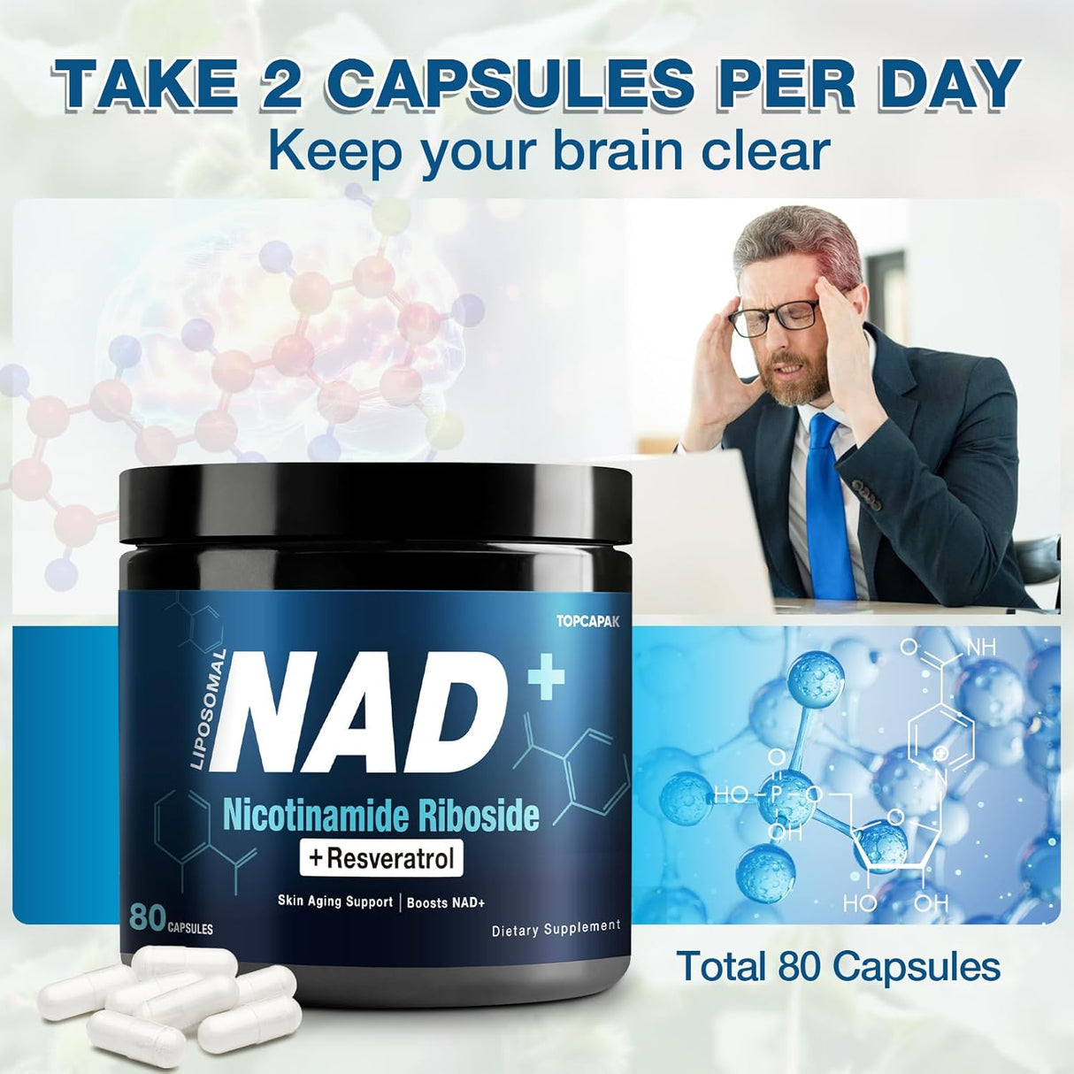 Suplemento NAD+ 1000mg - Nicotinamida Ribosida y Resveratrol