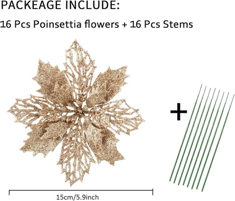 Flores Poinsettia Artificiales Wironlst - 16 Pcs Decoración Navidad