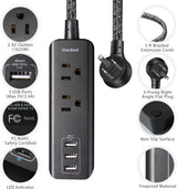 Caja de enchufes de viaje con 3 puertos USB de carga (3,1 A, 15 W) y 2 tomacorrientes, estación de carga de escritorio con cable de extensión trenzado de 5 pies, enchufe plano, portátil para hotel, crucero, hogar y oficina
