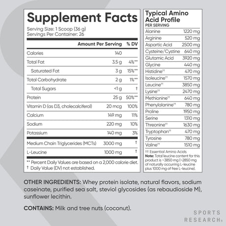Suplemento de Proteína de Suero Isolada Sports Research® 25g, Sin OGM