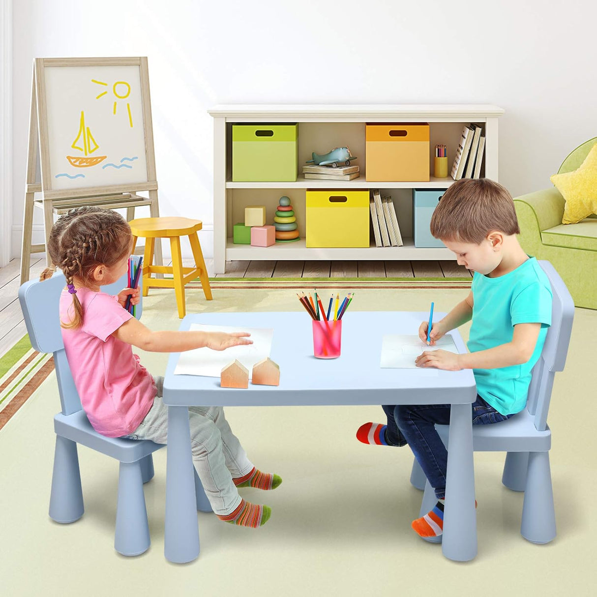 Mesas y Sillas para Niños azul jardín de infantes