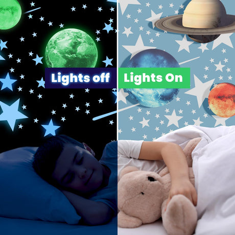 Estrellas y Planetas Brillantes, Stickers de Pared, Decoración Infantil