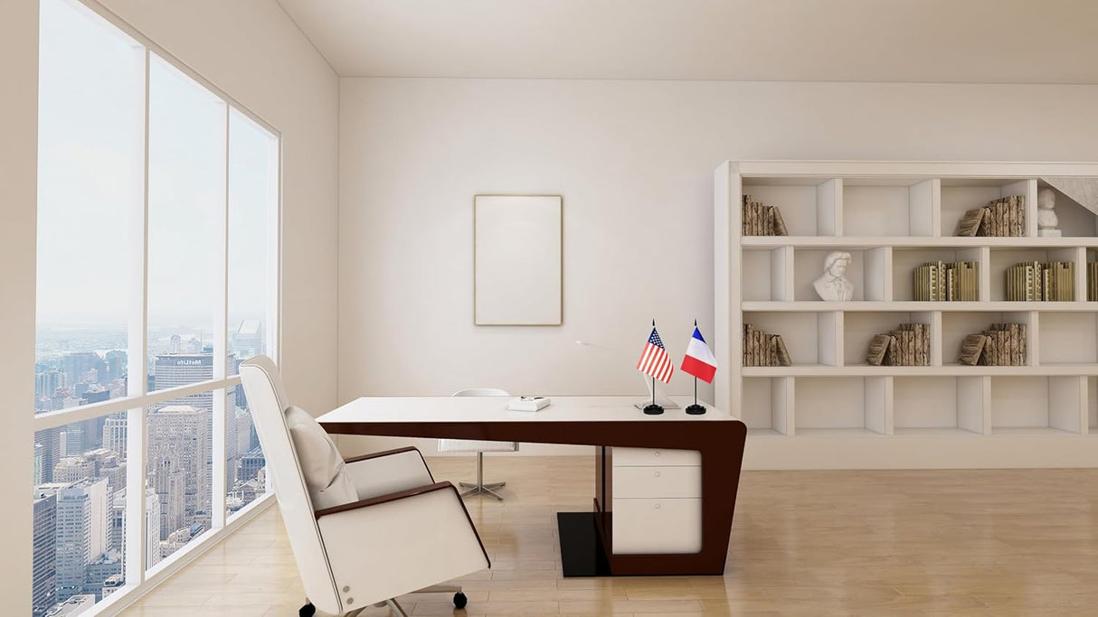 Banderas de escritorio USA y Francia, miniatura con base y soporte