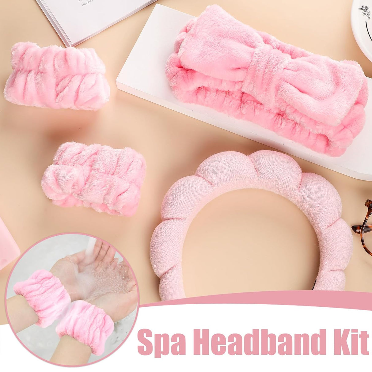diadema rosa para el cuidado de la piel y muñequera WSICSE