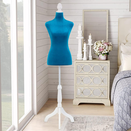 Maniquí Torso Femenino Ajustable con Tripié de Madera 49-63”