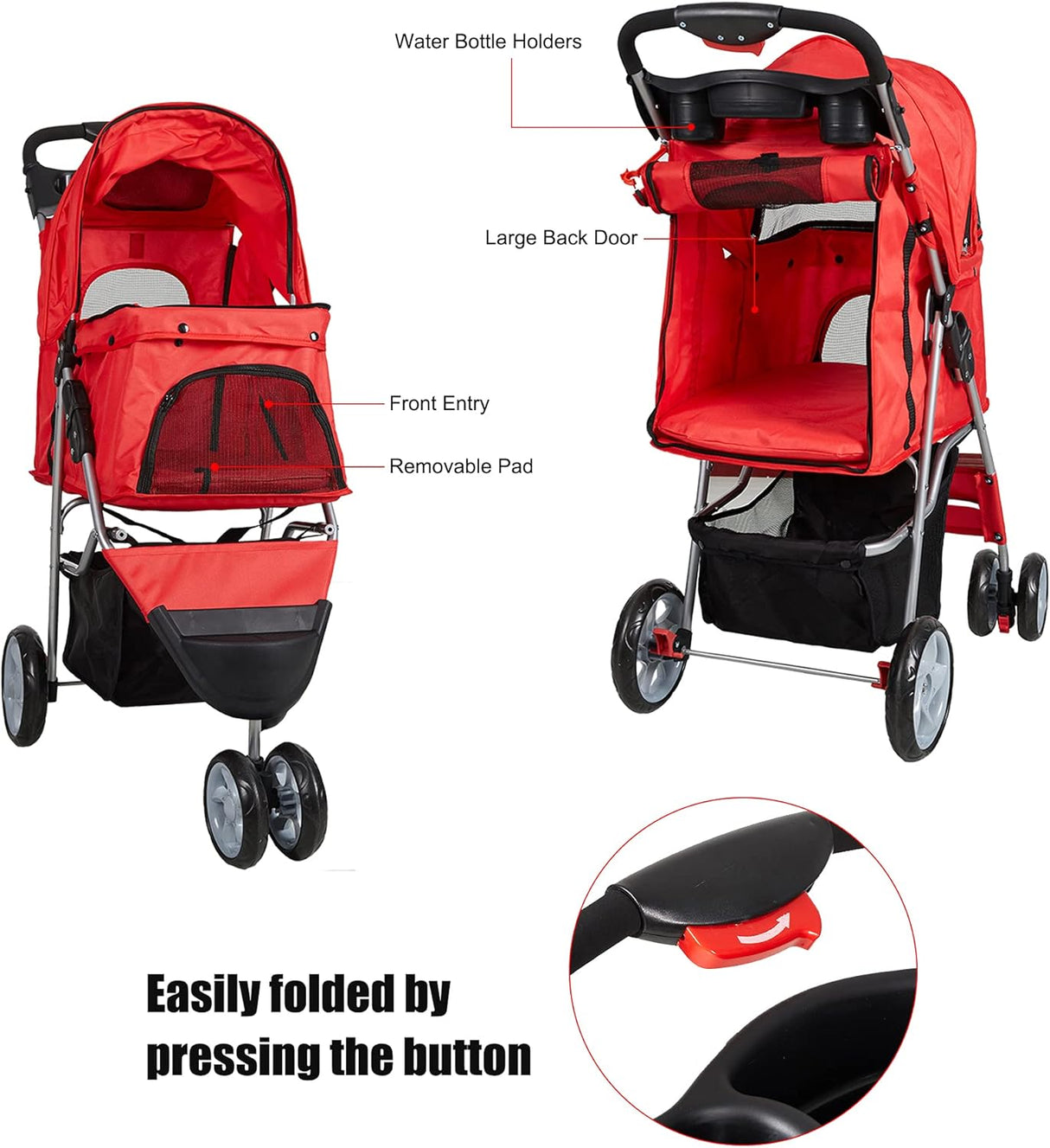 Carrito de Mascotas Plegable Elite con Rueda 360 para Viajar