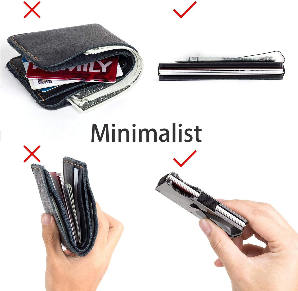 Carteras para Hombre, Clip de Dinero y Bloqueo RFID, Fibra de Carbono