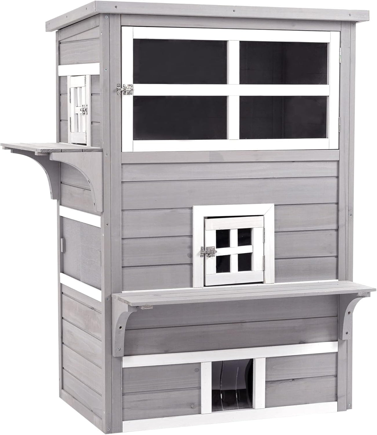 Casa de Gato de 3 Pisos PawHut, Refugio Exterior, Plataforma