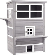 Casa de Gato de 3 Pisos PawHut, Refugio Exterior, Plataforma