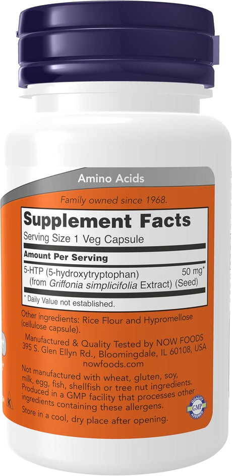 Suplemento 5-HTP 50 mg de NOW Foods, Apoyo Neurotransmisor