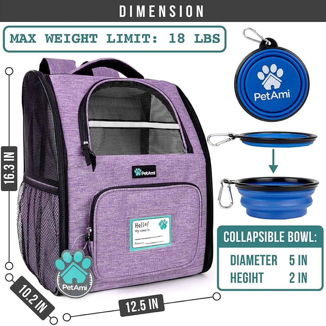 Mochila de lujo para gatos diseño ventilado lila