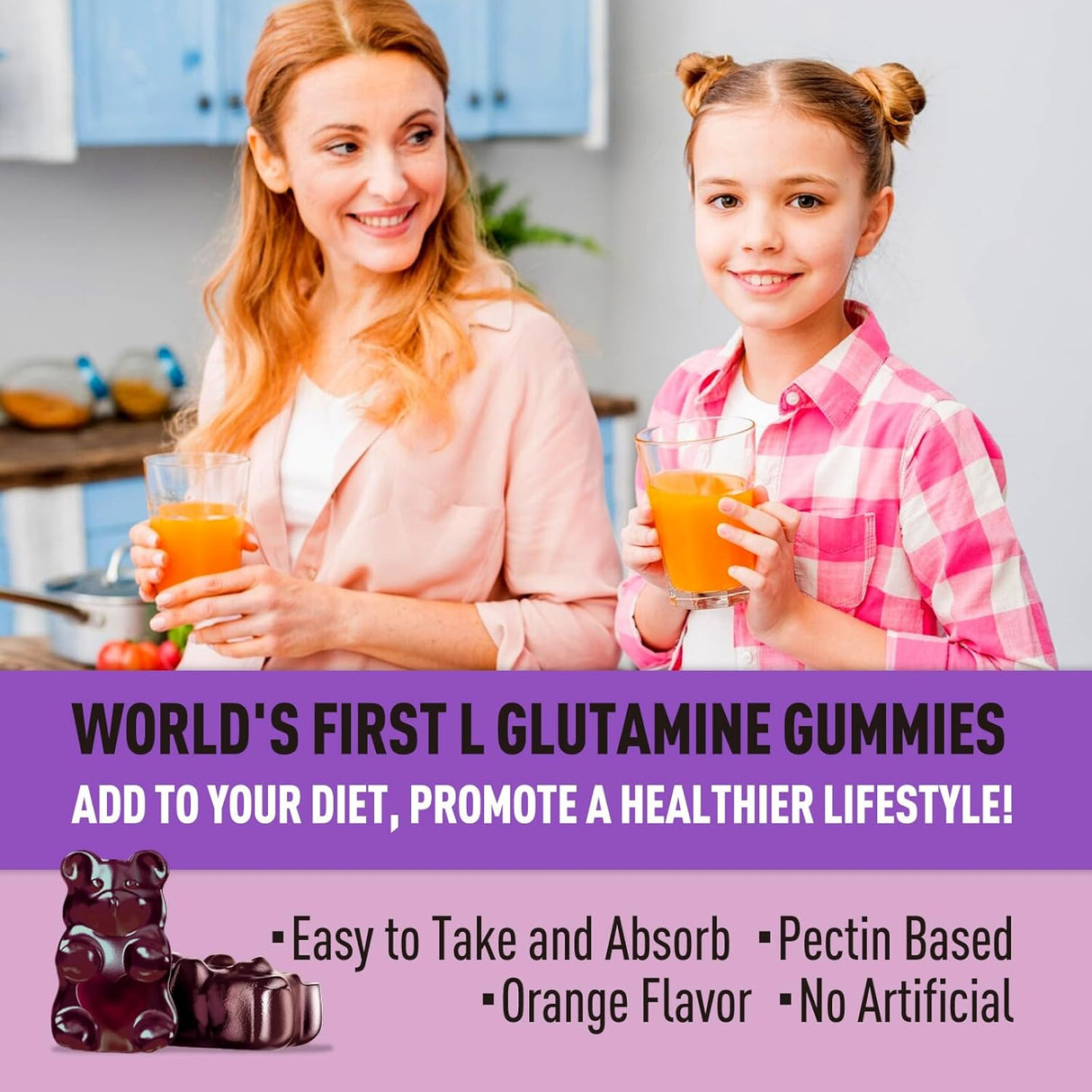 L Glutamina 1000mg Gummies - Apoyo muscular e inmunológico, Vegan, 60u
