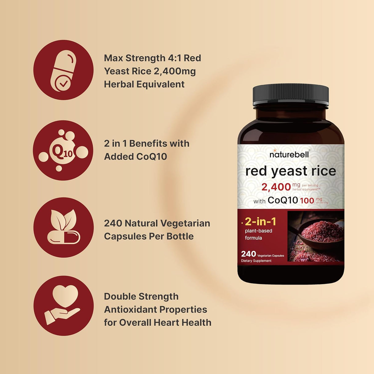 Suplemento Arroz de levadura roja de 2,400 mg con CoQ10