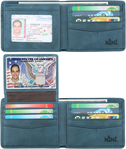 Billetera Hombre Cuero RFID Bloqueo Bifold 2 Ventanas ID