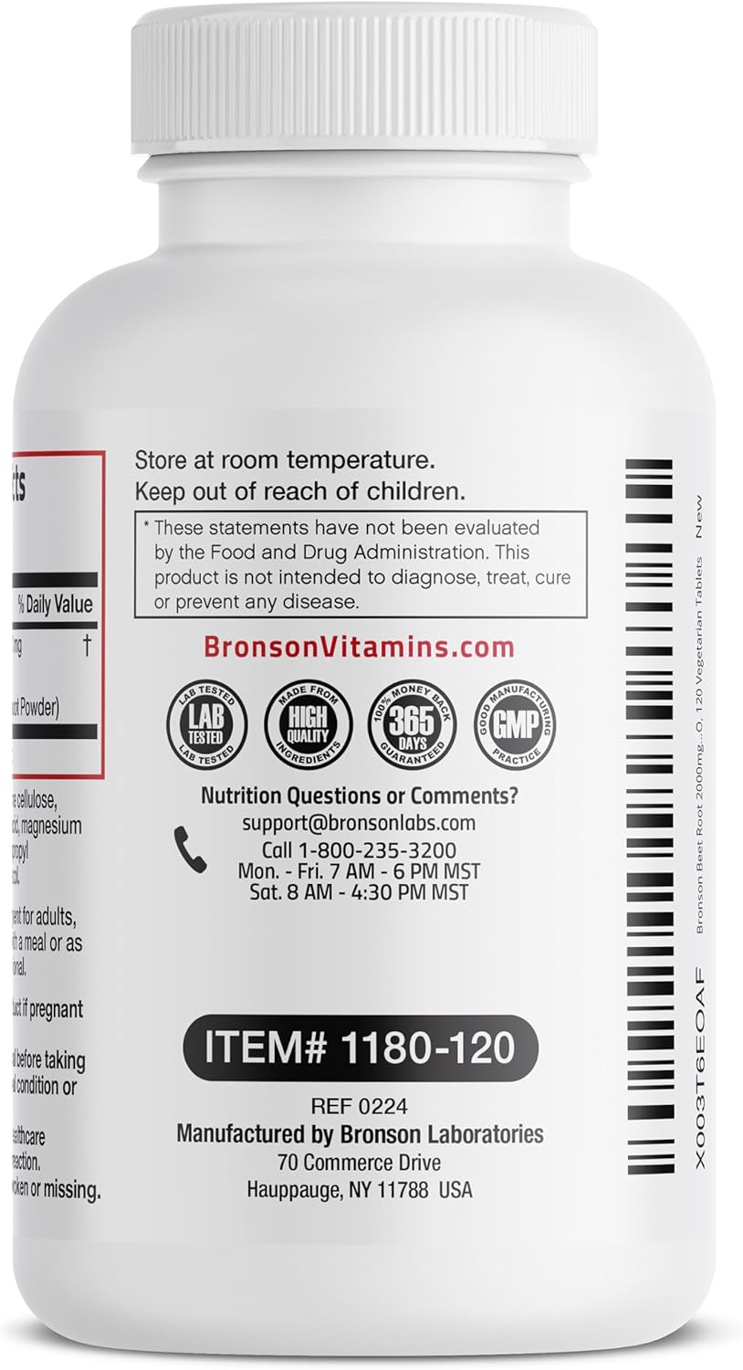 Suplemento de Remolacha Bronson, 120 Tabletas Vegetales, 2000mg