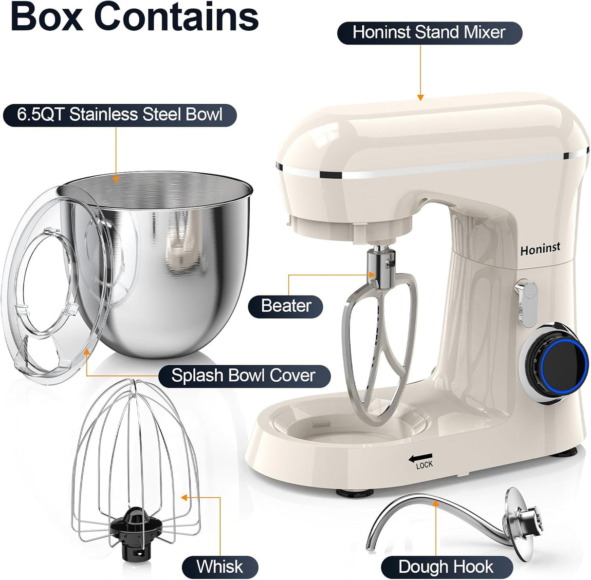 Batidora de pie 6.5QT 10 velocidades 660W, modelo multifuncional