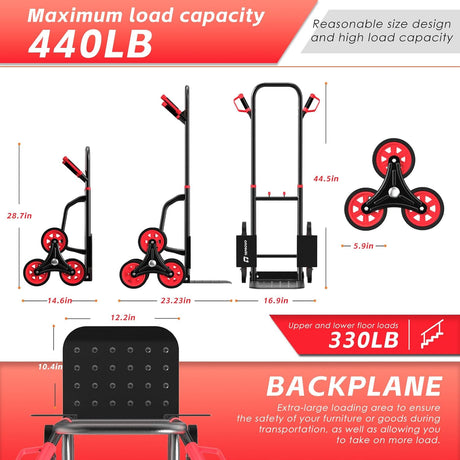 Carretilla de Escalera 440lb, Carro Plegable, 6 Ruedas, Modelo X
