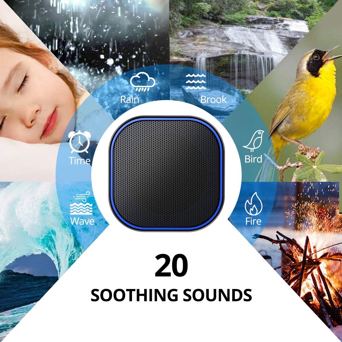 Máquina de sonido blanco con 20 sonidos relajantes naturales