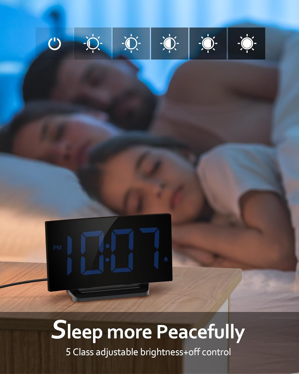 Reloj Despertador Digital Curvo, Números LED, 2 Volúmenes