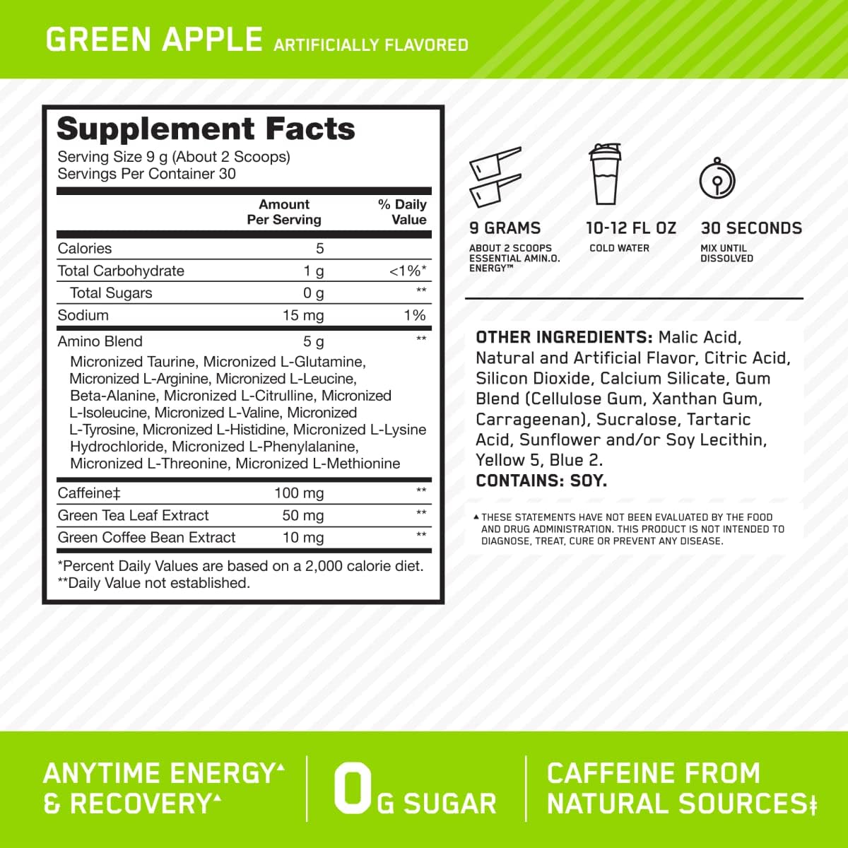 Suplemento Amino Energy preentrenamiento con té verde  BCAA