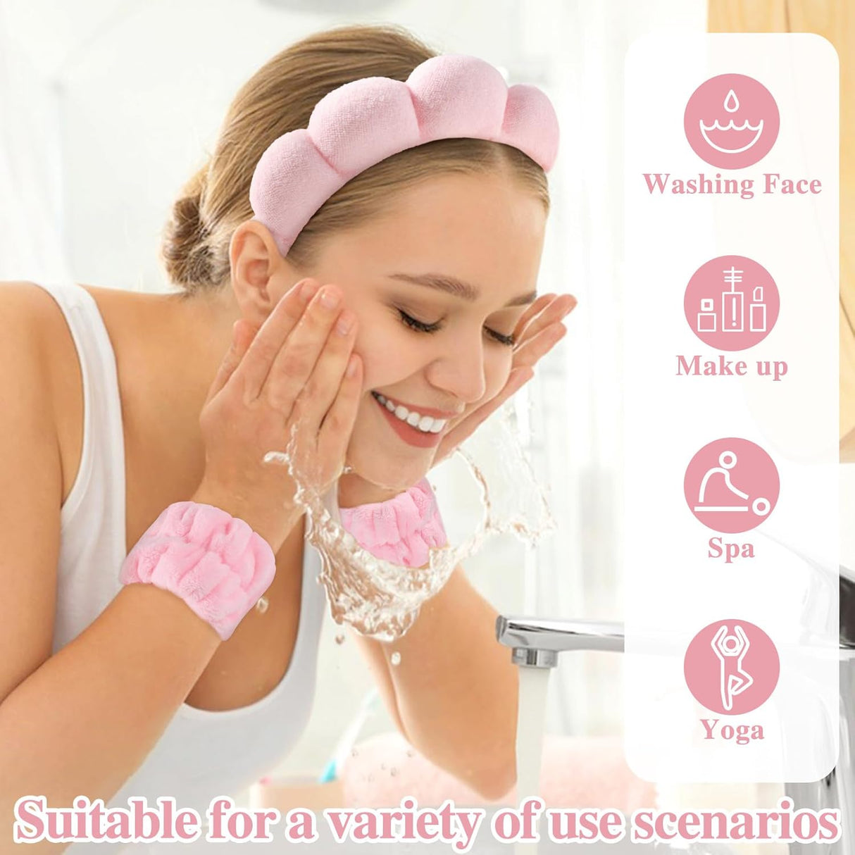 diadema rosa para el cuidado de la piel y muñequera WSICSE
