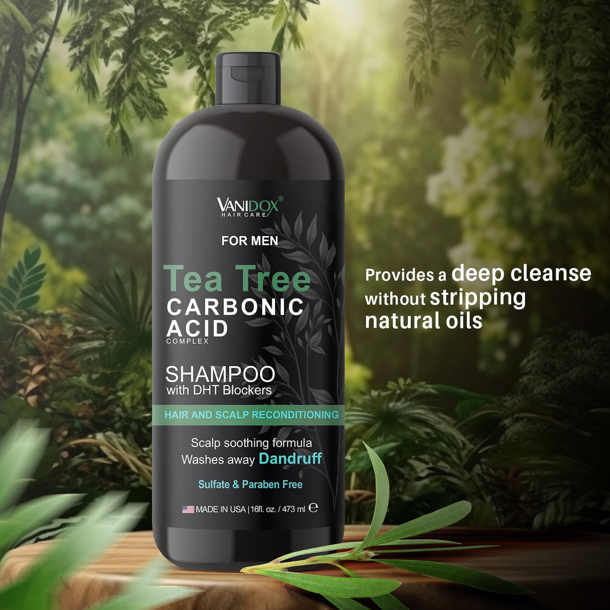 Vanidox Champú de árbol de té y ácido cabónico para hombres