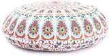 Funda bohemia para cojín, de 32 pulgadas, con diseño de mandala, para meditación, decorativa, otomana, grande, para exteriores, decoración del hogar, decoración de arte en el hogar, redonda, con pompones de algodón, cómoda